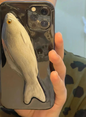 立体咸鱼手机壳苹果13小众黑色创意个性搞笑iphone12promax保护套