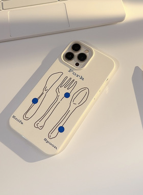 刀叉勺手机壳苹果13搞怪西餐餐具创意个性艺术情侣男女款小清新ins风白色简约小众新款iphone15promax保护套