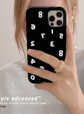 iphone13手机壳白色数字潮牌简约创意个性美术生小清新ins风简约黑色情侣夏天男女款小众苹果14promax保护套