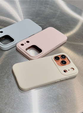 纯色苹果16粉色肤感15高级感13promax软胶17糯米手机壳ins风个性简约iPhone12米白色11浅蓝色14精孔保护套