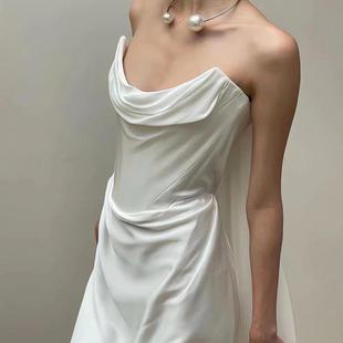 法式复古轻婚纱2025新款抹胸修身鱼尾高级质感迎宾出门纱白色