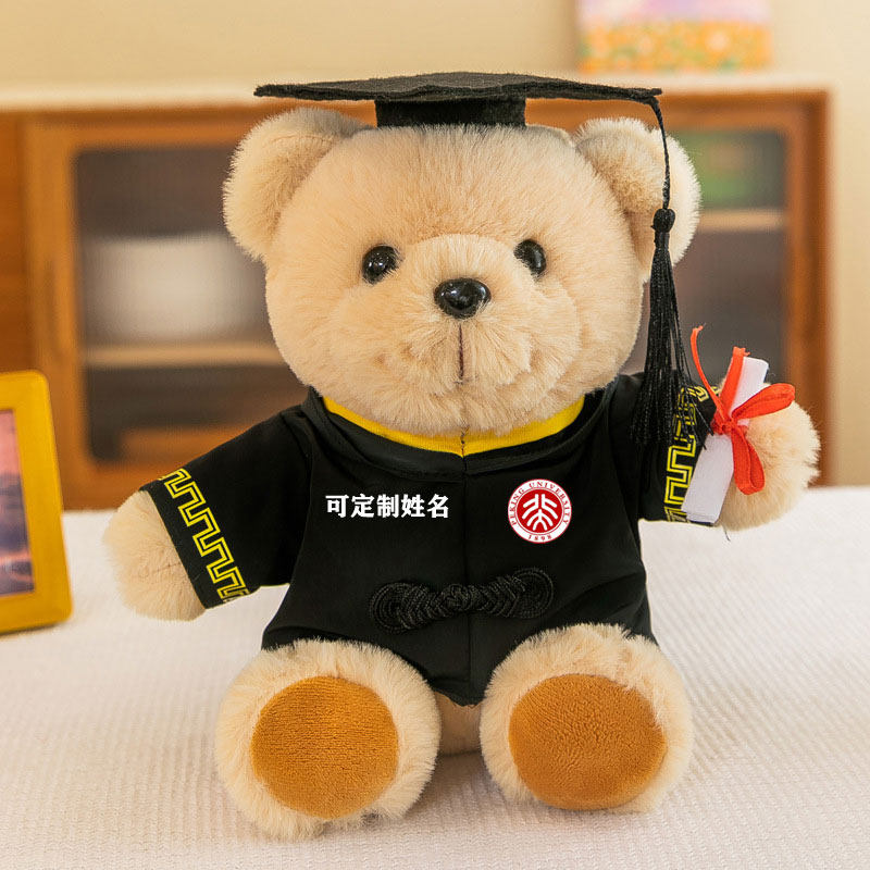 可爱毕业小熊博士帽泰迪熊毛绒玩具学士熊同学毕业礼物印logo