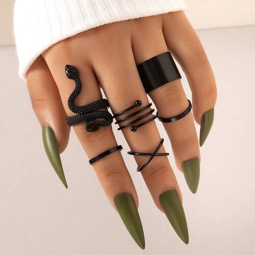 5Pcs/Se Punk Snake Black Rings Se For Women Vinage Geomeric