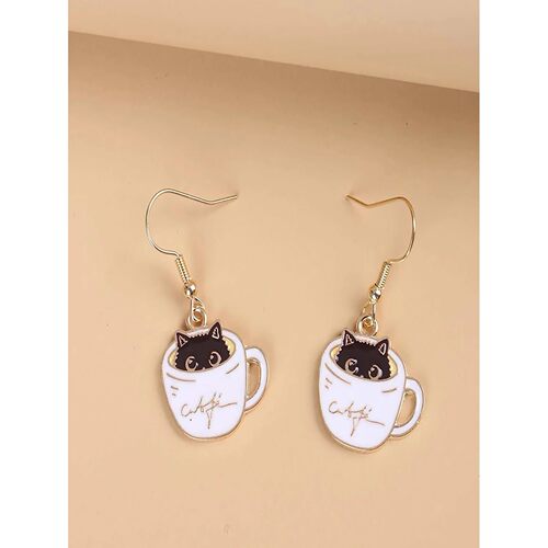 Handmade small pendant teacup cat earrings Cute animal sauce
