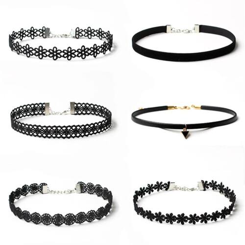 6 Pcs Set Black Simple Fashion Gothic Floral Shape Lace Allo