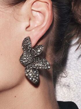 Vinage Black Zircon Crysal Flower Earrings for Women Fashion