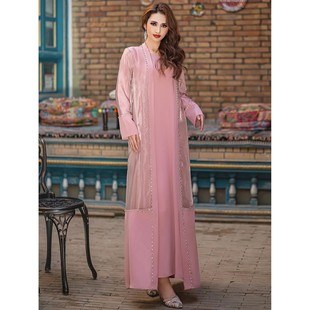 Dress Women 2 Piece Set Diamond Party Caftan Robe Jalabiya