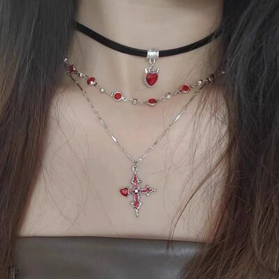 Gohic Muli-layer Cross Beaded Necklace for Women Men Unique