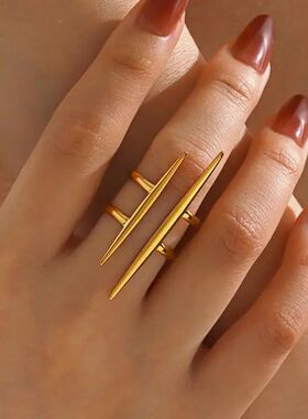 Sainless Seel Parallel Double Line Rings for Women Vinage Do