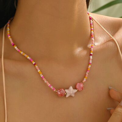 Bohemian Seashell Starfish Seed Bead Necklace for Women Colo