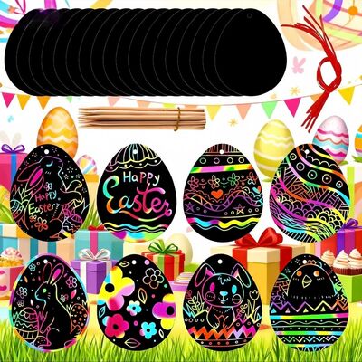8-24Pcs Easer Caroon Rabbi Radish Egg Colorful Scrach-off Pa