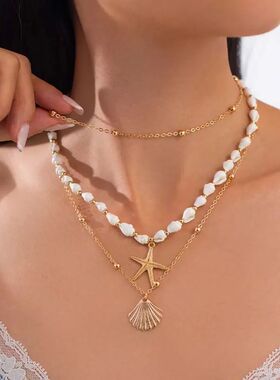 Simple Metal Starfish Shell Pendant Necklaces for Women Fash