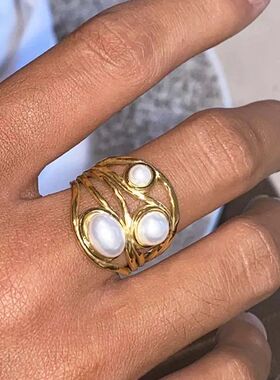 Sainless Seel Imiaion Pearl Rings for Women Men Vinage Irreg