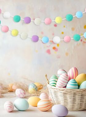 Macaron Color Pom Pom Ball Garland Easer Hanging Decoraion F