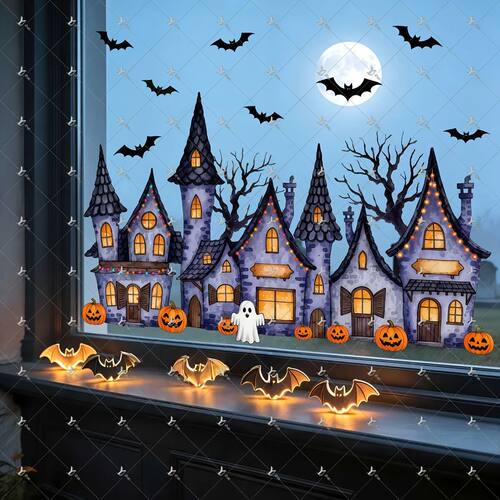 1Pc 2D Flat Halloween PVC Window Clings Removable Double Sid
