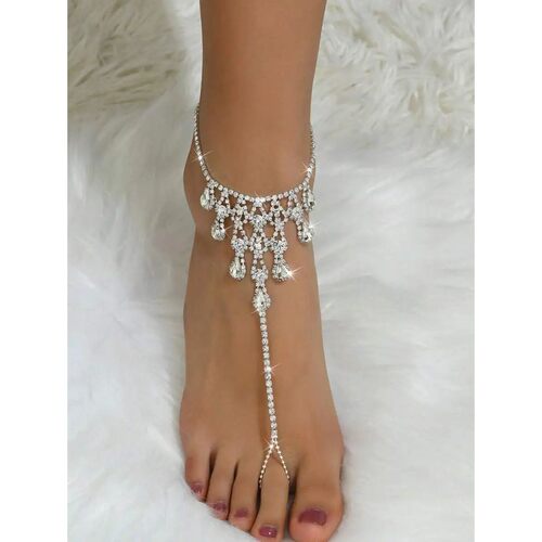 Hollow Water Drop Rhinestone Anklet For Women Beach Party We