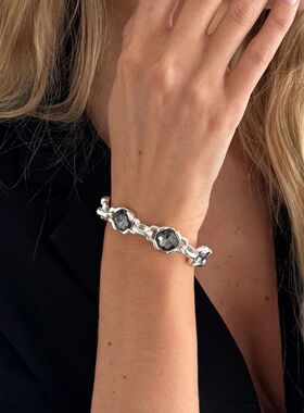 2pcs Gothic Square Black Crystal Link Bracelet for Woman Hol