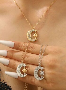 Zircon Moon Sun Pendan Necklace for Women Men Exquisie Colla