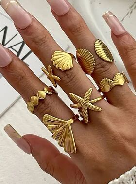 Ingemark 6 Pcs/Set ndy Starfish Conch Open Rings For Women V
