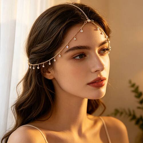 Bohemian Style Rhinestone Tassel Alloy Thin Hair Chain Simpl