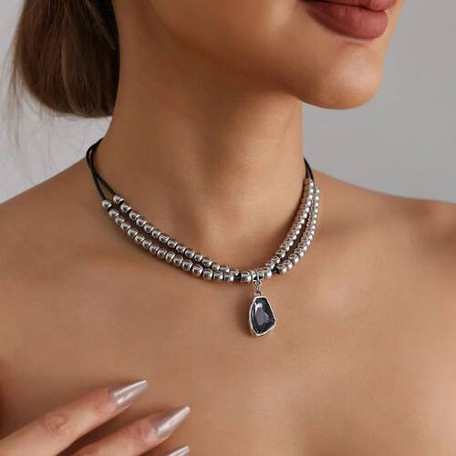Dark Gothic Black Leather Multi-Layer Choker Necklace Smoky