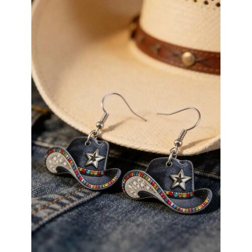Retro Western Cowgirl Hat Dangle Earrings For Women  Style F