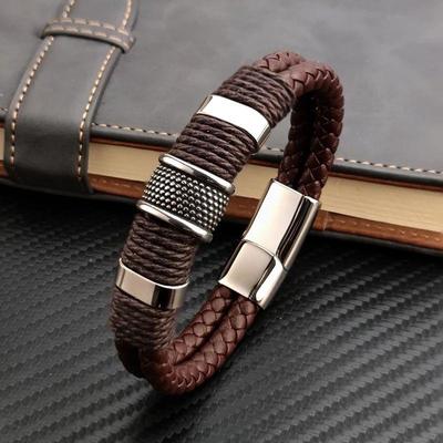 Pulseira de couro genuíno para homens, vintage luxuoso, mul