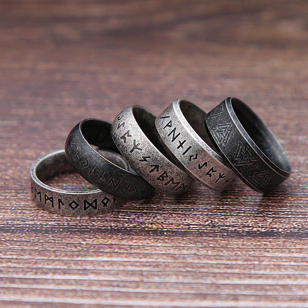 Nordic Retro Viking Rune Ring For Men Women Simple 316L Stai