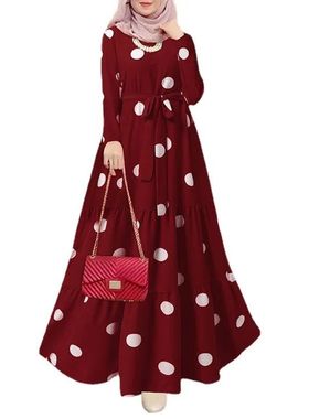 ic  Dress Women Turkish  Dubai Polka Do Prin  Clohing Kafan