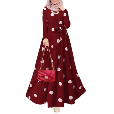 ic  Dress Women Turkish  Dubai Polka Do Prin  Clohing Kafan