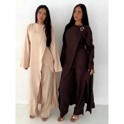 Women 2 Piece Se Spli Long Shir Dress Wide Leg Pan  Ses  Ara