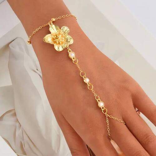 Exquisi Five Peal Flower Pearl Braceles for Women Ladies Gol