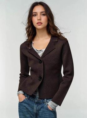 Women's Knitted Blazer Jacket Chic Elegant Jewelry Buttons C