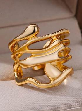 Stainless Steel Rings For Women Men Gold Color Hollow Wide R