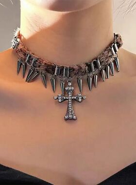 Hiphop Punk Silver Color Cross Pendan Necklace for Men Women