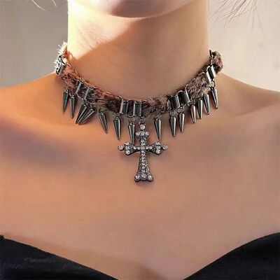 Hiphop Punk Silver Color Cross Pendan Necklace for Men Women