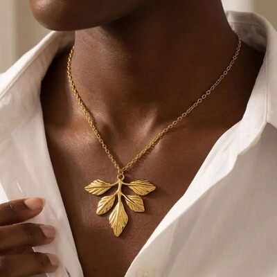 Stainless Steel Pendant Necklace Women Irregular Leaf Neckla