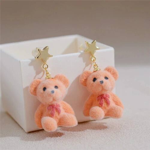 New Cute Little Plush Bear Earrings Fashion Bear Yellow Floc