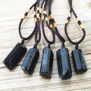 Black Tourmaline Column Pendant Rough Stone Natural Stone Ne