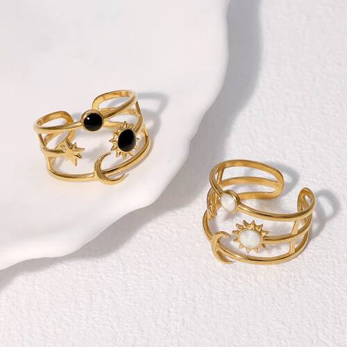 Stainless Steel Open Ring Sun Star Moon Finger Ring Adjustab