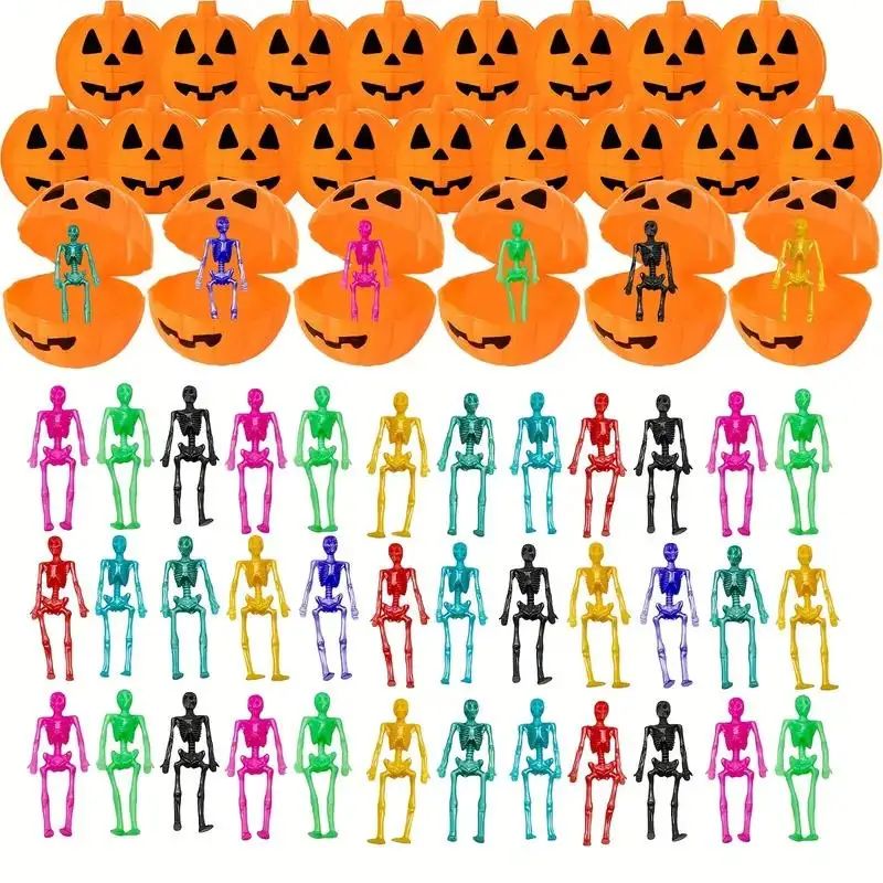 30Pcs/set Plastic Pumpkin Box with Stchy Skeleton Toys Kids