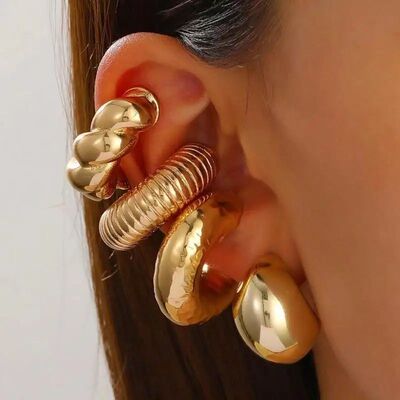 4Pcs Hiphop Cool Irregular Meal C-Shape Ear Cuff Earrings fo