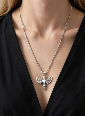 Stainless Steel Chain Alloy Angel Wings Pendant Necklaces Pu