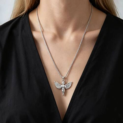 Stainless Steel Chain Alloy Angel Wings Pendant Necklaces Pu