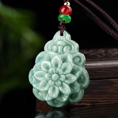 Myanmar Jadeite Rose Flowers Pendant Ice Kind Handmade Carve