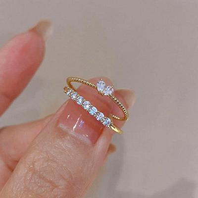 Luxury Zircon Heart Rings for Women Opening Adjustable Weave