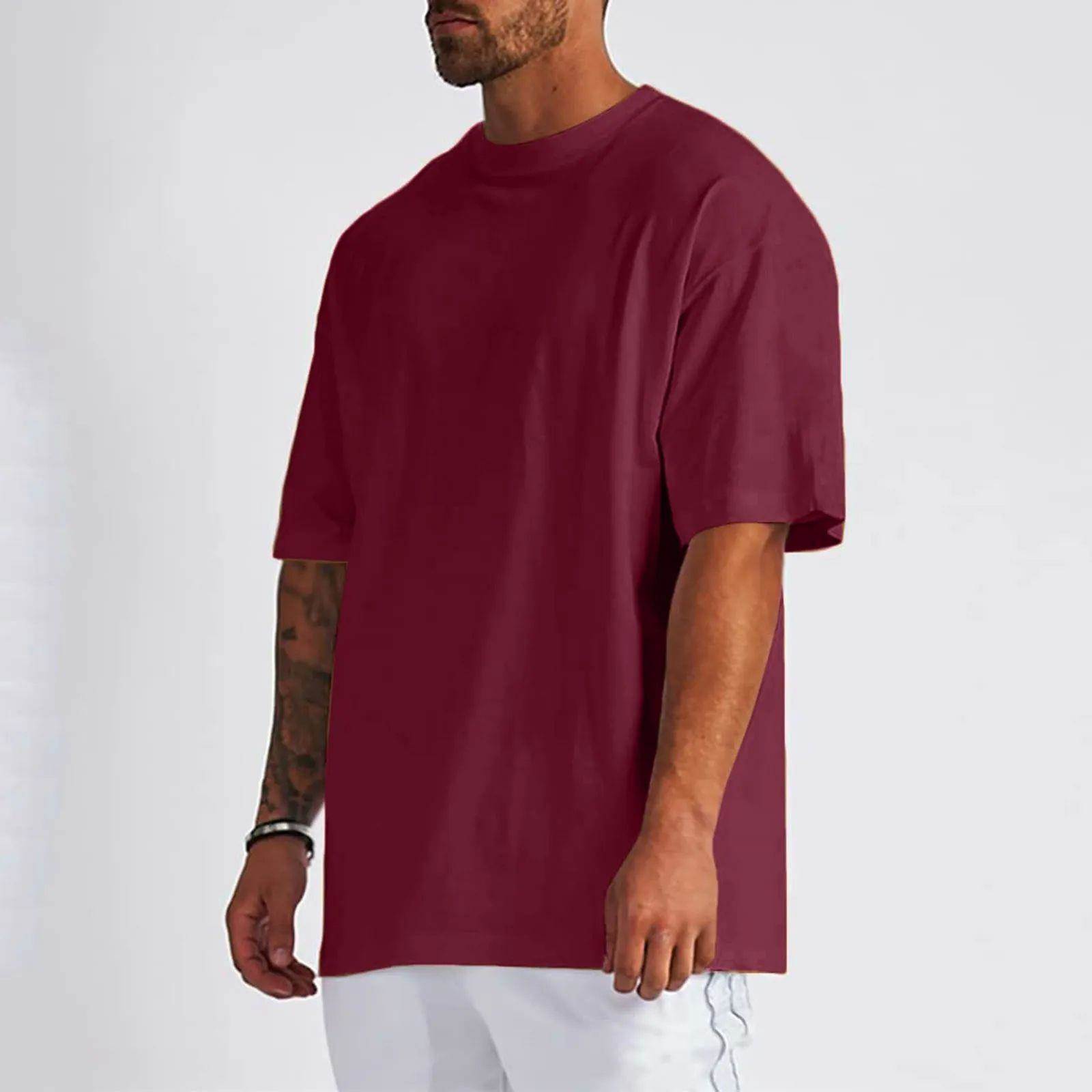 Men's Summer Oversized T Shirt Solid Color Short Sleeve Loos