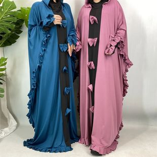 Dress Women Party Long Dresses Bow Caftan Hooded Batwing Sl