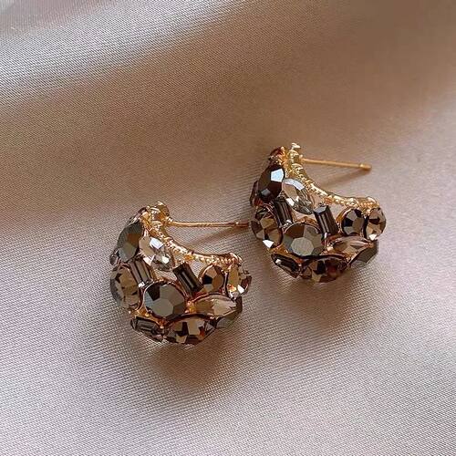 Luxury Zircon Half-Circle Curved Stud Earrings for Women Fas