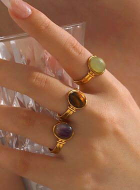 Stainless Steel Colored Zircon Women's Open Ring Fashion Gol